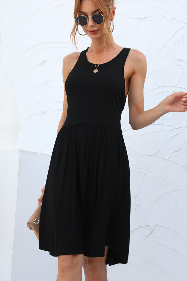 Round Neck Casual High Waist Sleeveless Mini Dress