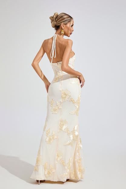 Harper Raw White Strapless Maxi Dress