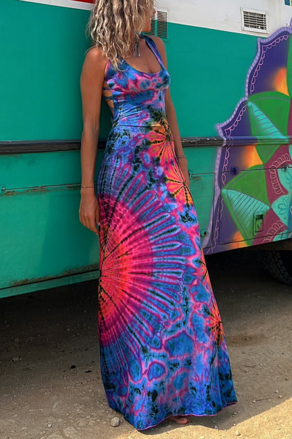 Tie-dye Printed Strappy Stretch Dress