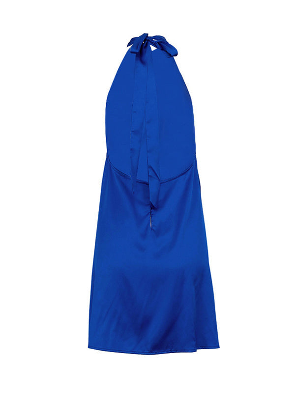A-Line Loose Backless Solid Color Tied Halter-Neck Mini Dresses