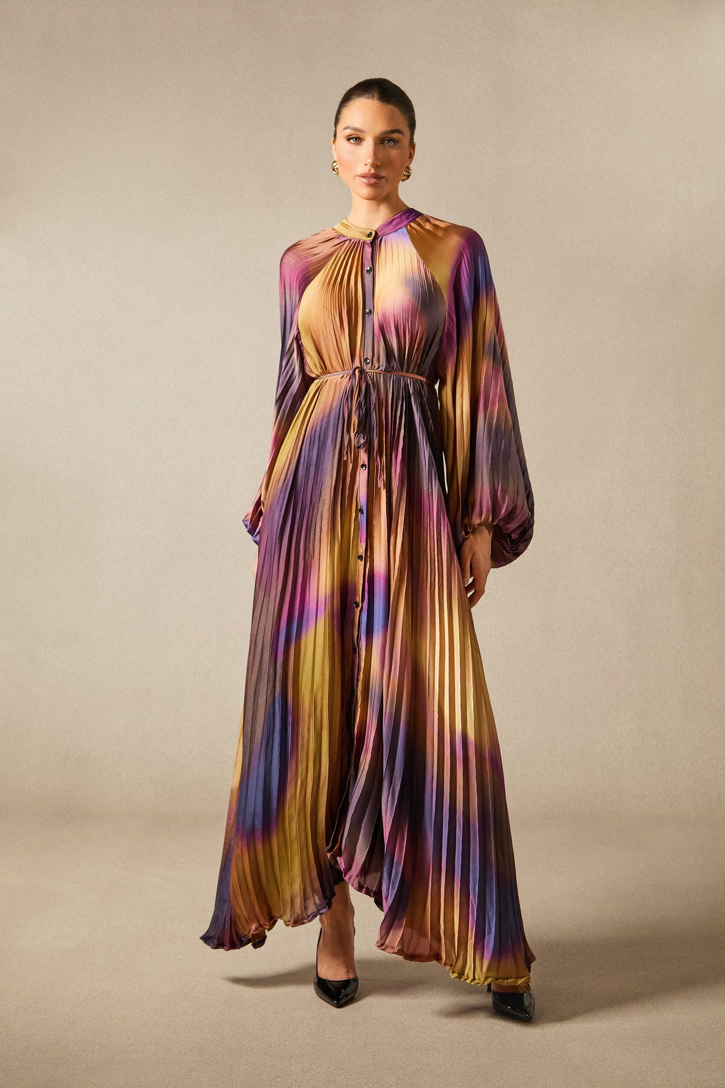 Zoey Balloon Sleeve Pleated Maxi Dress