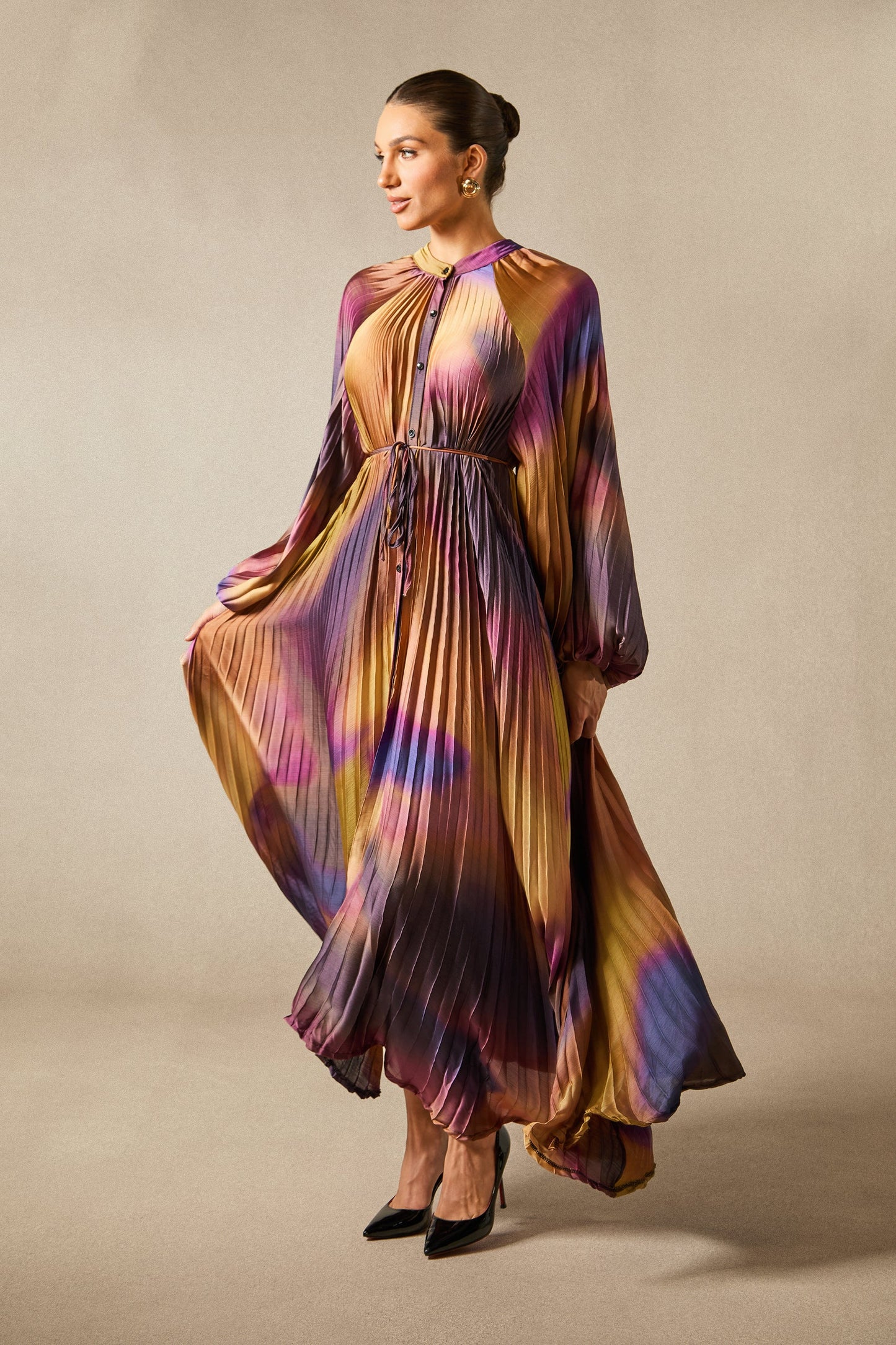 Zoey Balloon Sleeve Pleated Maxi Dress