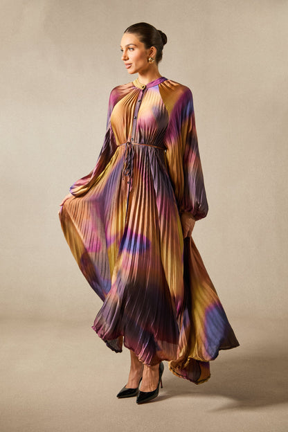 Zoey Balloon Sleeve Pleated Maxi Dress