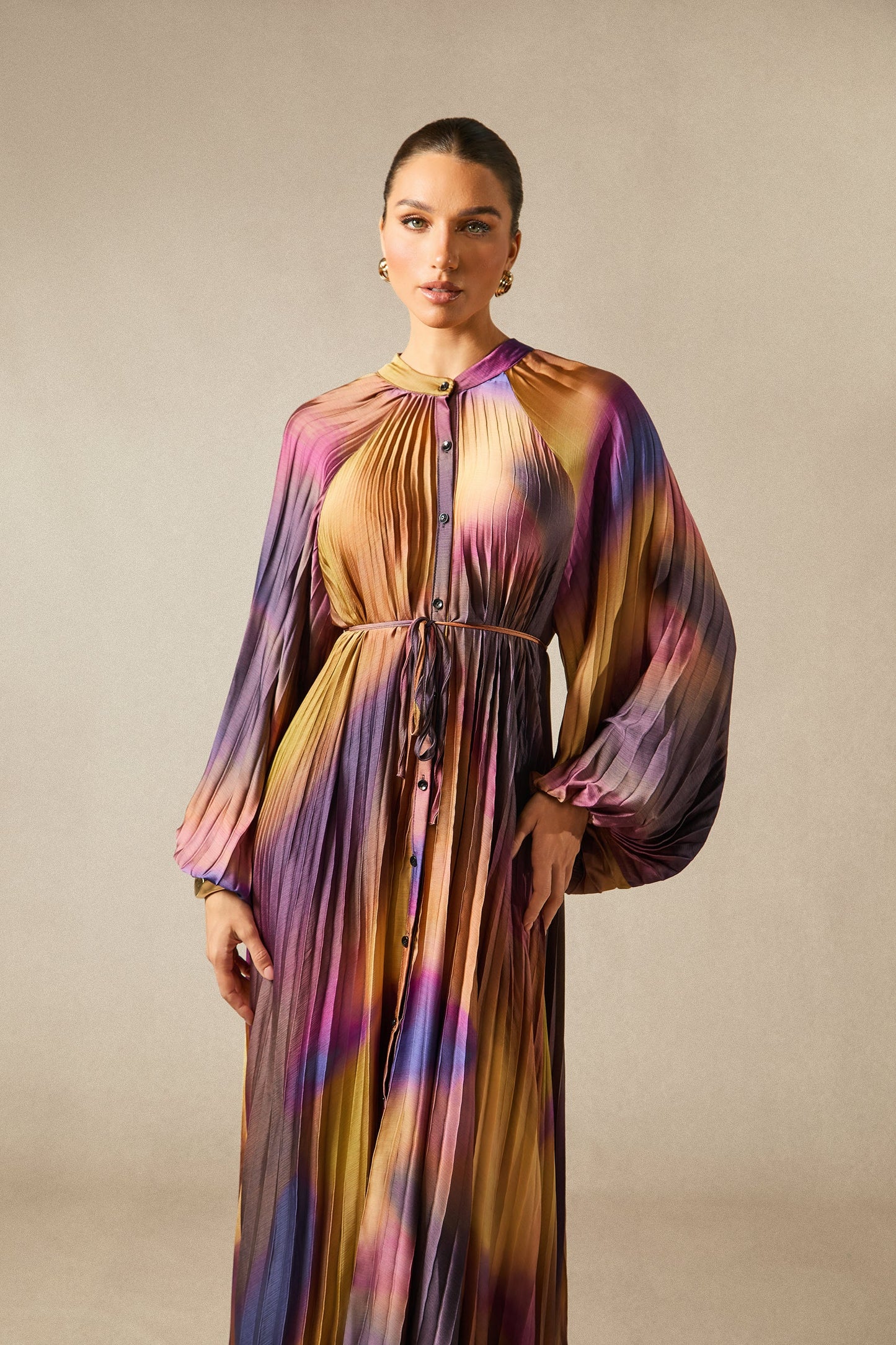Zoey Balloon Sleeve Pleated Maxi Dress