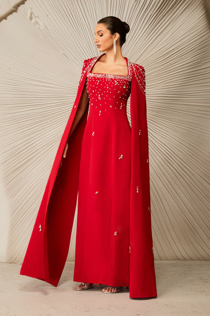 Diana Crystal Embellished Cape Sleeve Maxi Dress