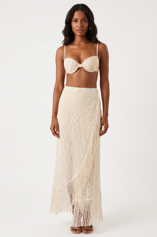 Lace Splicing Tassel Bikini Three Piece Set