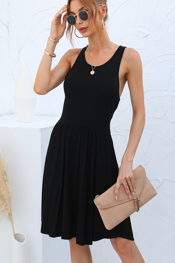 Round Neck Casual High Waist Sleeveless Mini Dress