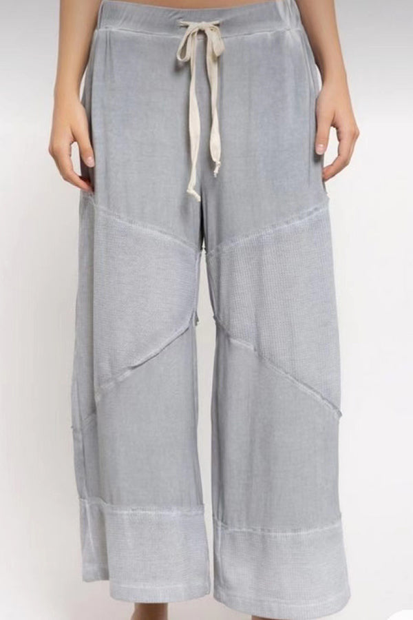 Casual Solid Color Stitching 9 Points Straight Pants