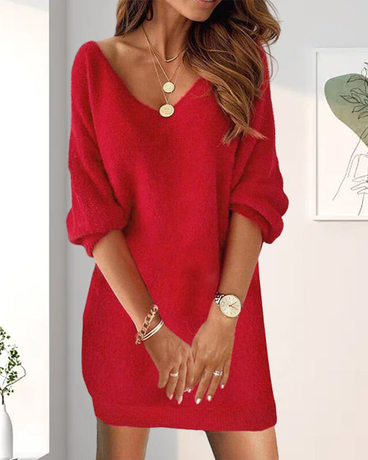 Casual V-neck sweater Dress
