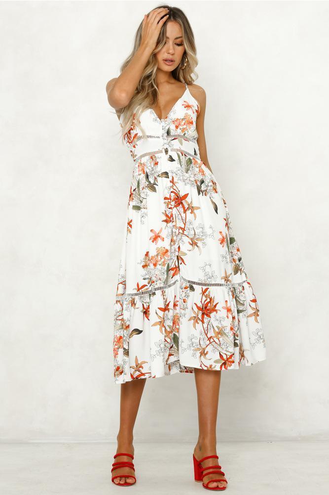 Casual V-neck Striped Button White Dress