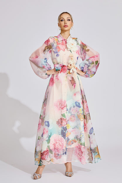 Alma Pink Floral Printed Maxi Dress