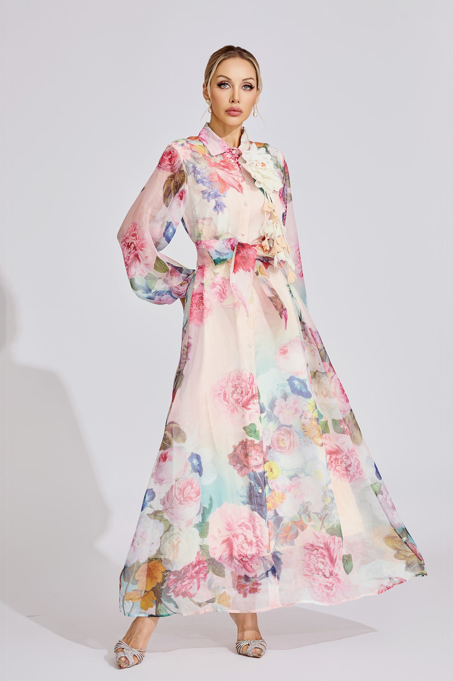 Alma Pink Floral Printed Maxi Dress
