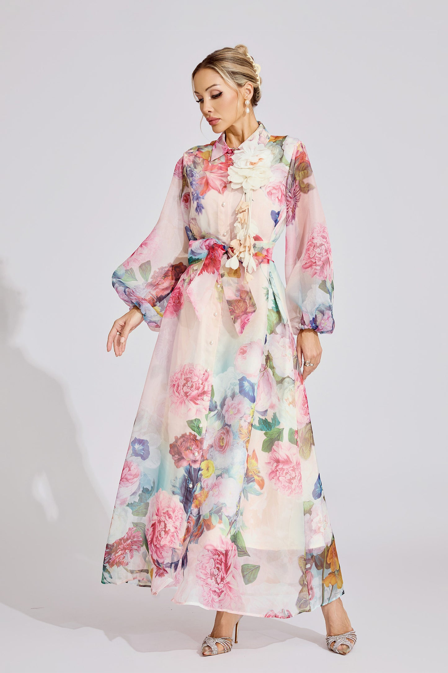 Alma Pink Floral Printed Maxi Dress
