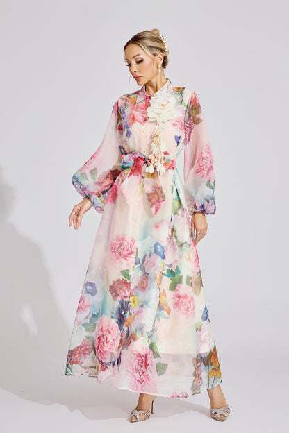Alma Pink Floral Printed Maxi Dress