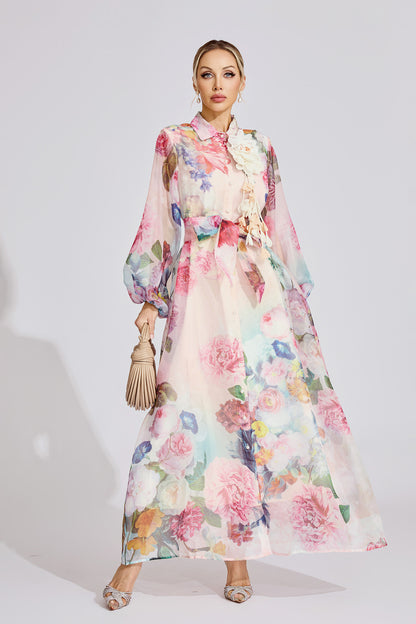 Alma Pink Floral Printed Maxi Dress