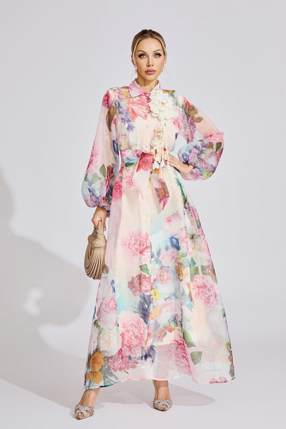 Alma Pink Floral Printed Maxi Dress