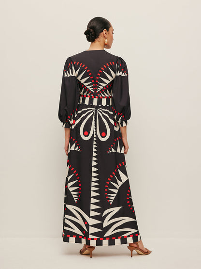 Boho Print V-Neck Split Dress