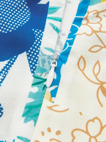 Lemonade Print Lace Trim Long Dress