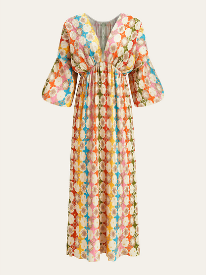 Jacquard Print V-Neck Dress