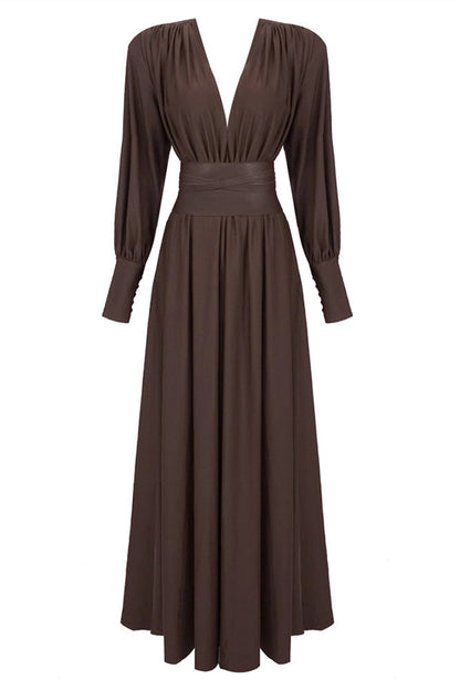 Renata Plunge Long Sleeve Maxi Dress