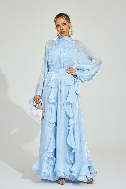 Belloc Blue Ruffled Maxi Dress