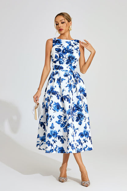 Candice Blue Floral Midi Dress