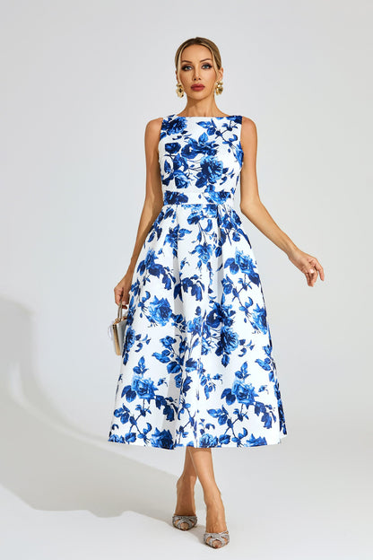 Candice Blue Floral Midi Dress