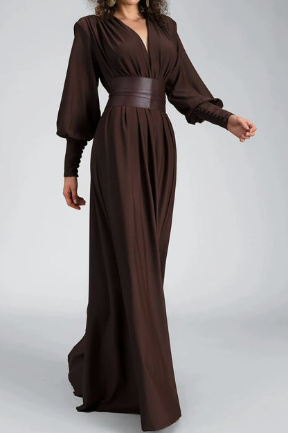 Renata Plunge Long Sleeve Maxi Dress
