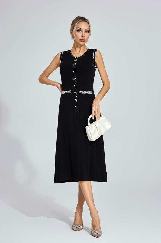Cotton Black Knit Midi Dress