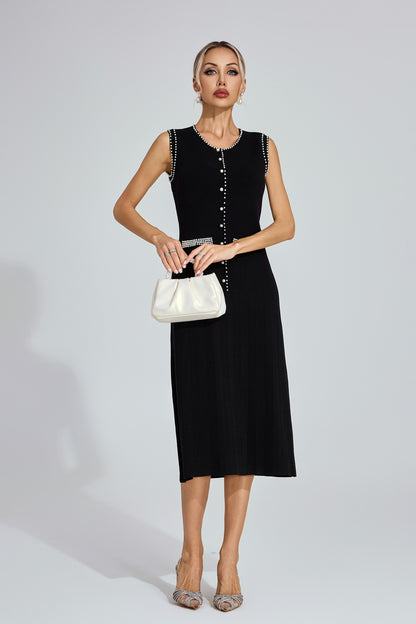 Cotton Black Knit Midi Dress