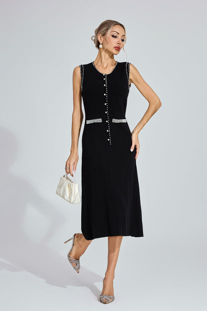 Cotton Black Knit Midi Dress