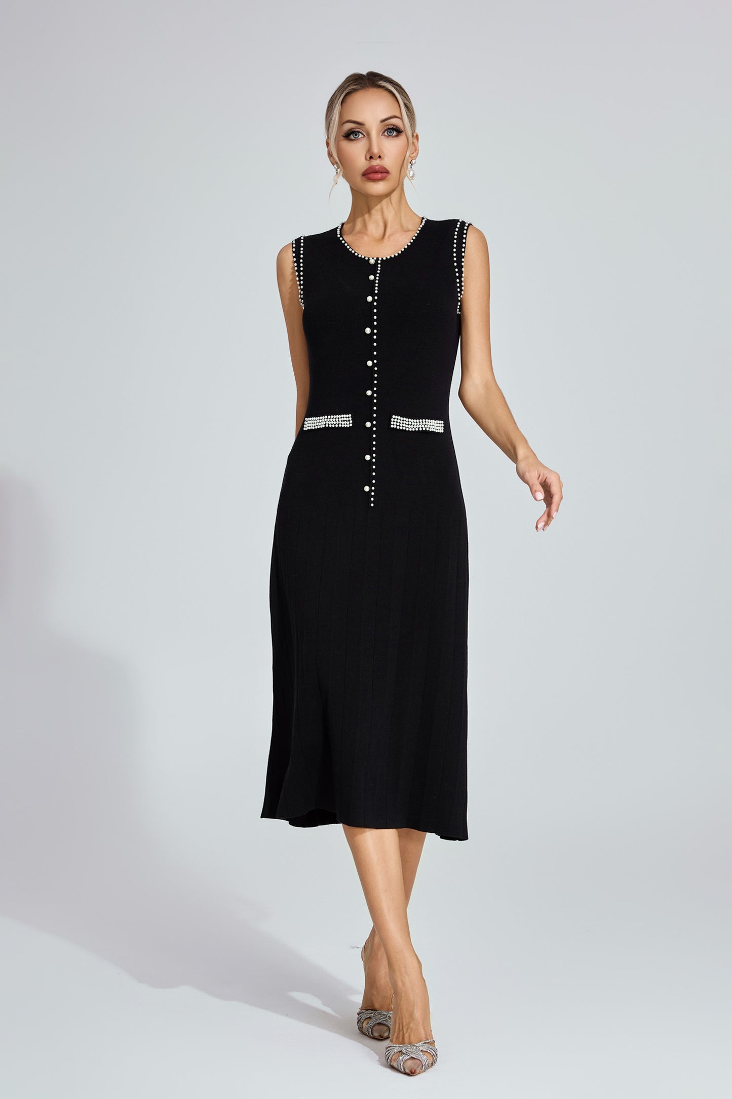 Cotton Black Knit Midi Dress
