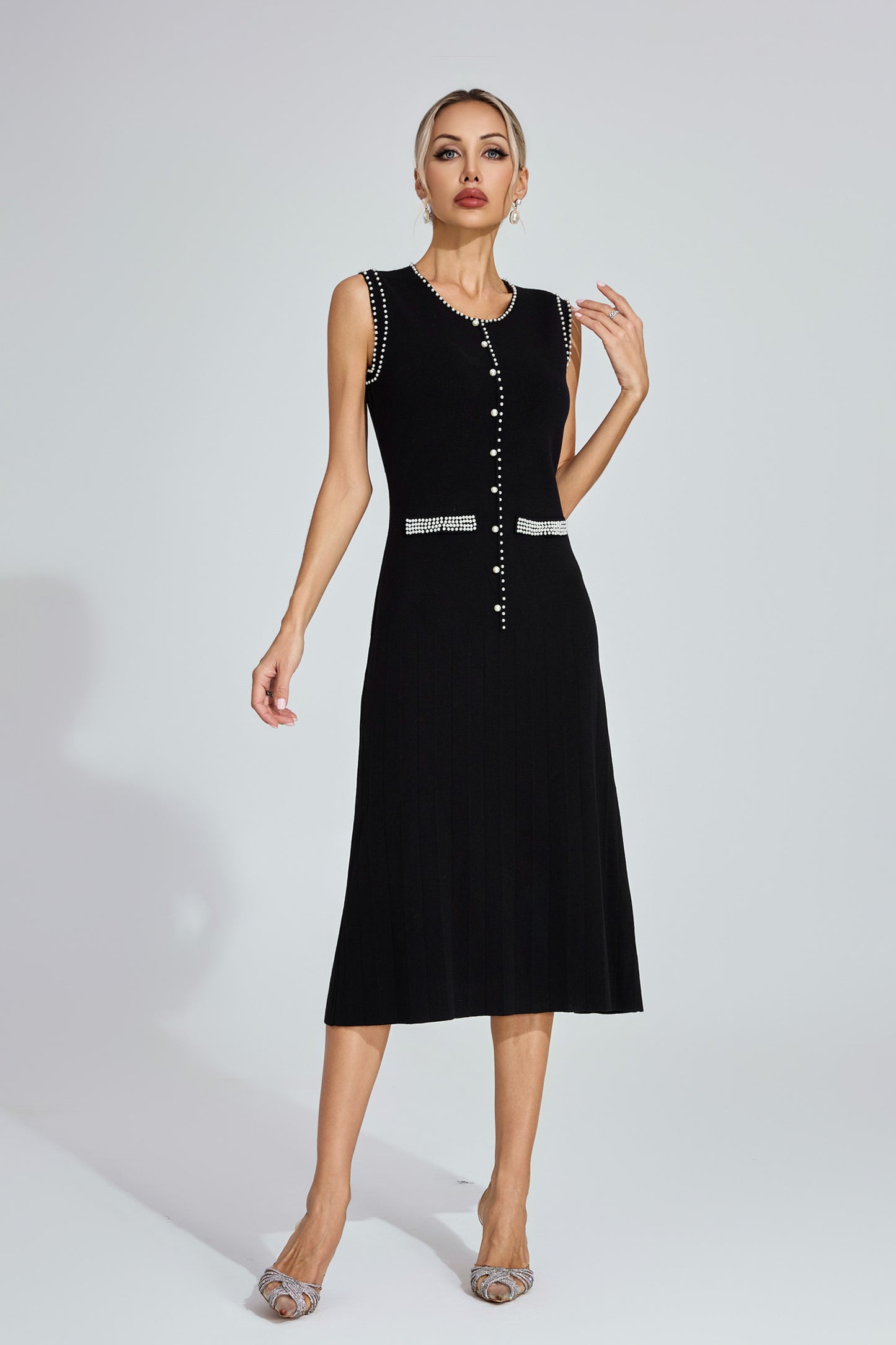 Cotton Black Knit Midi Dress
