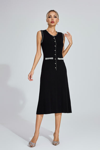 Cotton Black Knit Midi Dress
