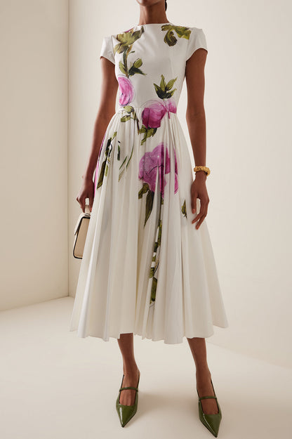 Lindsay Rose Printed Cap Sleeve Midi Dress