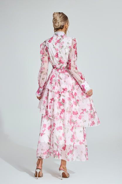 Egbert Pink Floral Chiffon Maxi Dress.