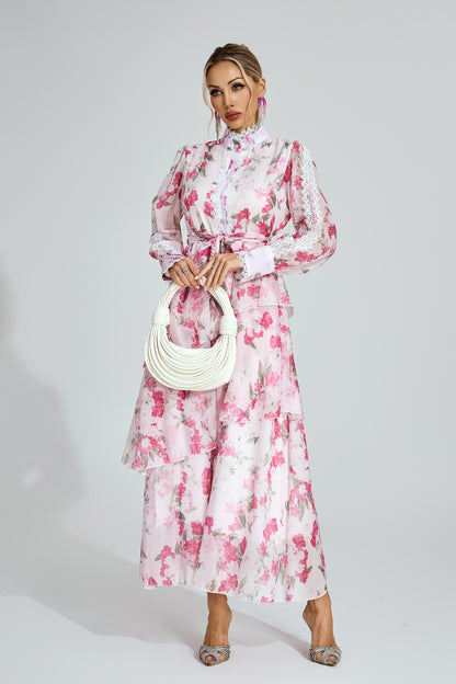 Egbert Pink Floral Chiffon Maxi Dress.