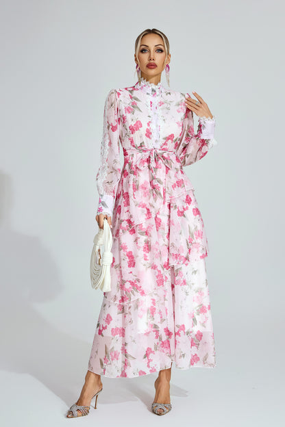 Egbert Pink Floral Chiffon Maxi Dress.