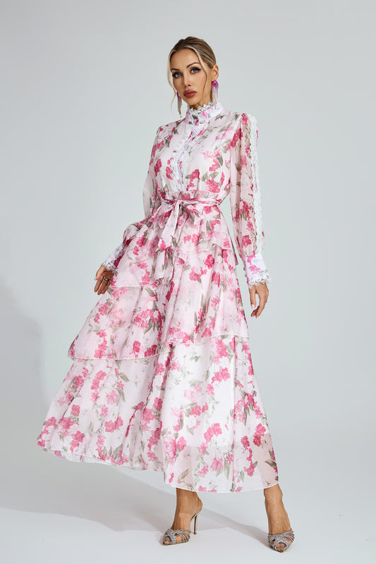 Egbert Pink Floral Chiffon Maxi Dress.