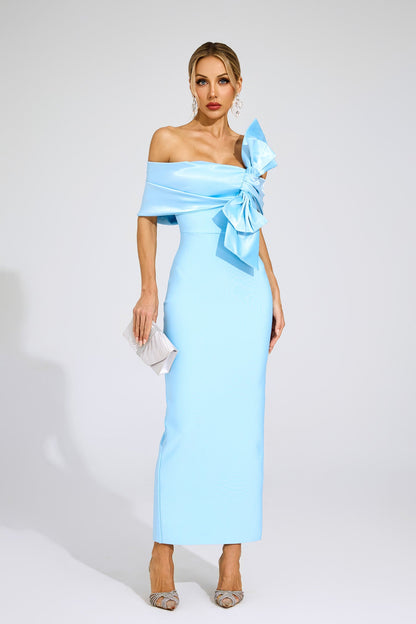 Foster Blue Bow Tie Bandage Dress