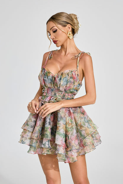 Haggai Floral Chiffon Mini Dress
