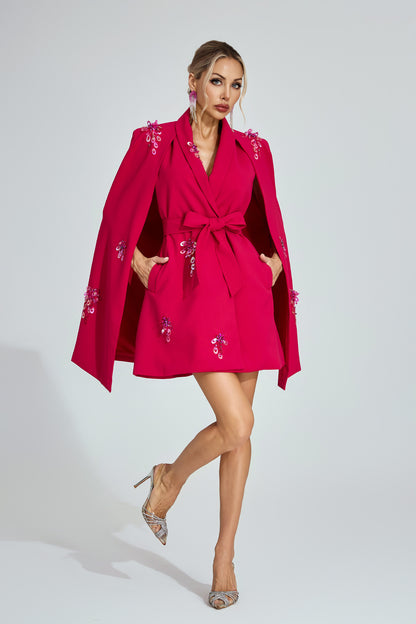 Hosea Rose Red Cape - Sleeve Blazer Dress