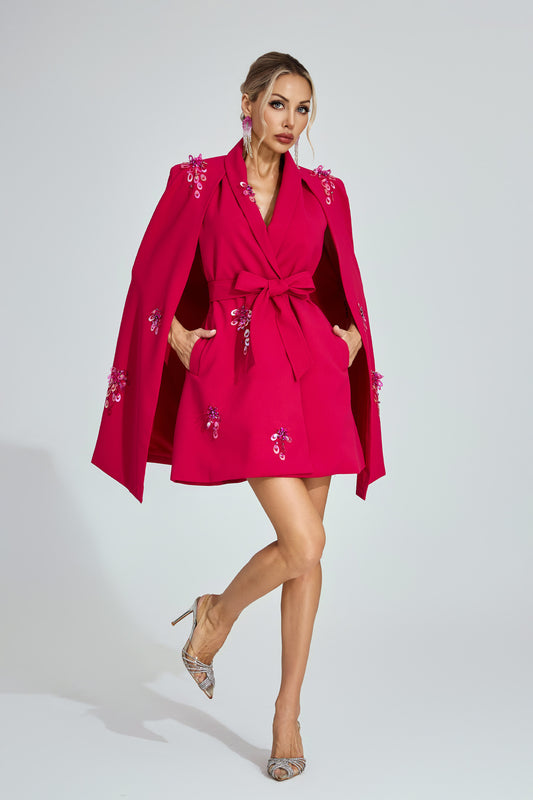 Hosea Rose Red Cape - Sleeve Blazer Dress
