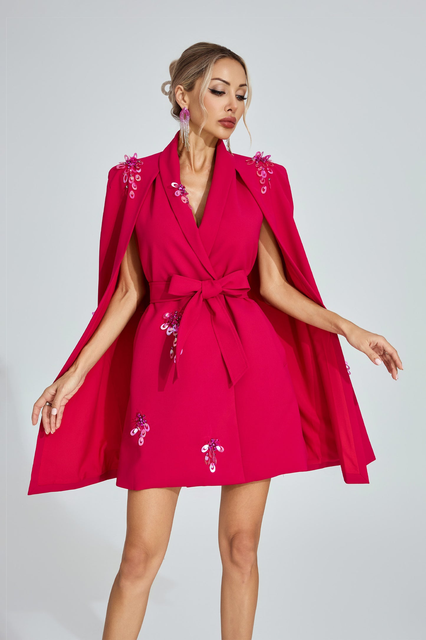 Hosea Rose Red Cape - Sleeve Blazer Dress
