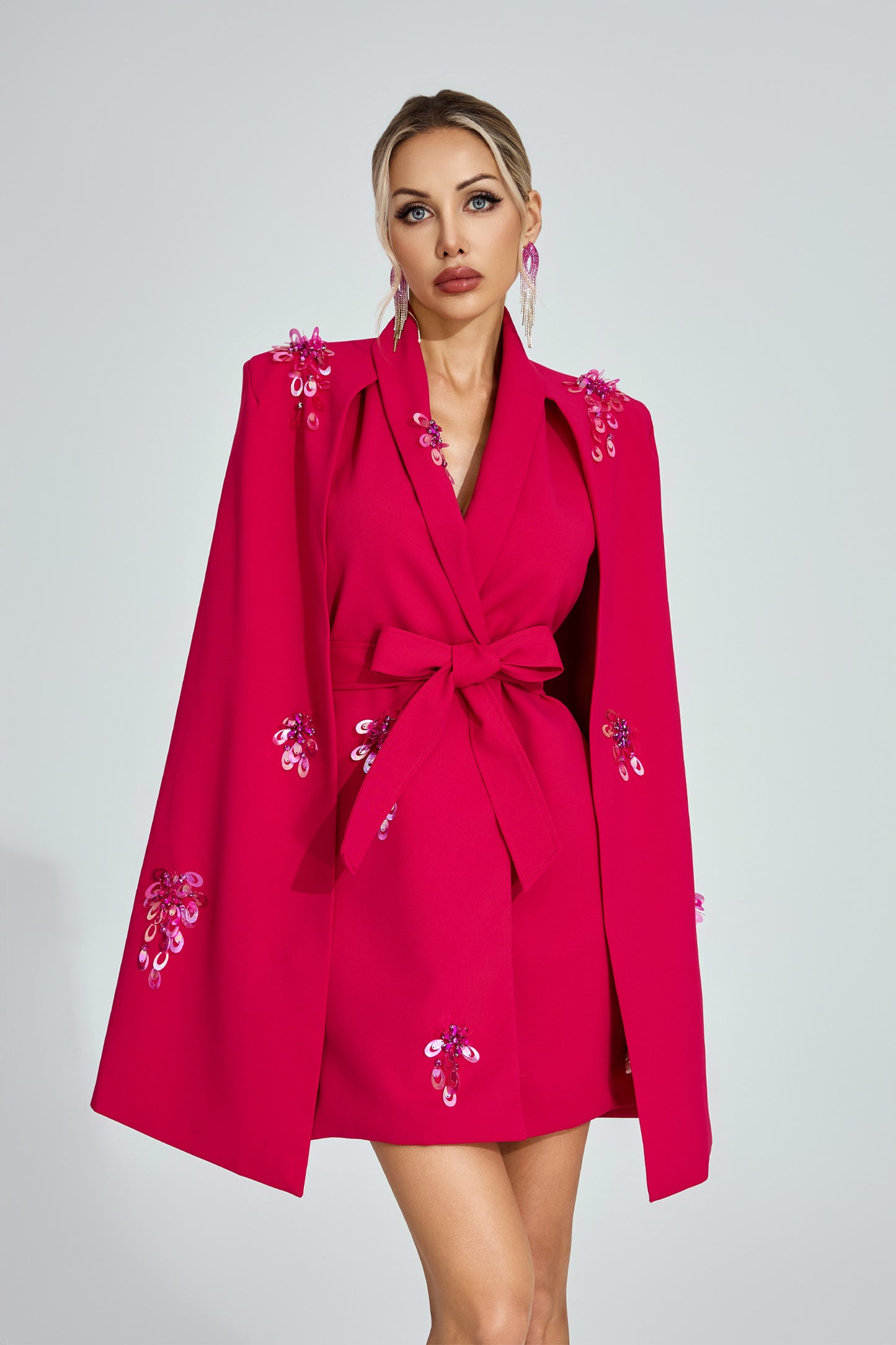 Hosea Rose Red Cape - Sleeve Blazer Dress