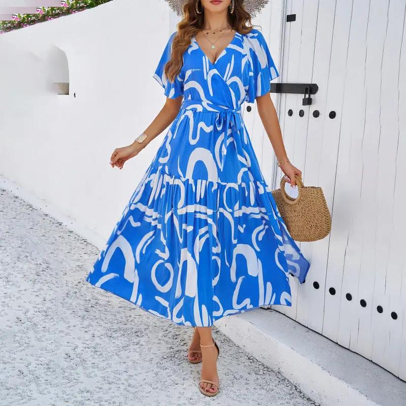 Women's Casual Vacation Short Sleeve Irregular Pattern Print Dress