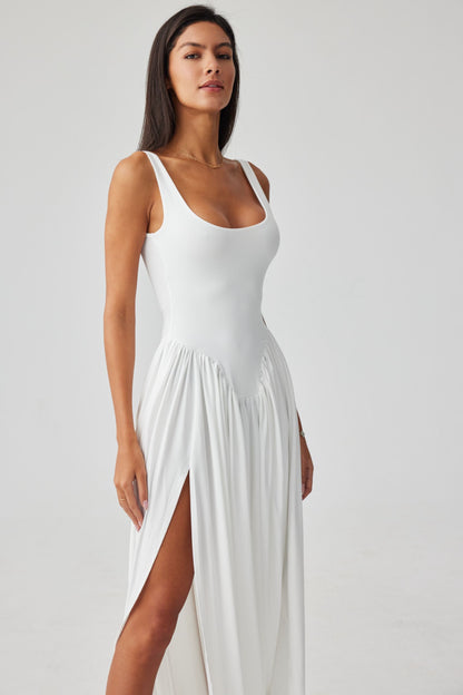 Aurora Scoop Neck Asymmetrical Hem Maxi Dress