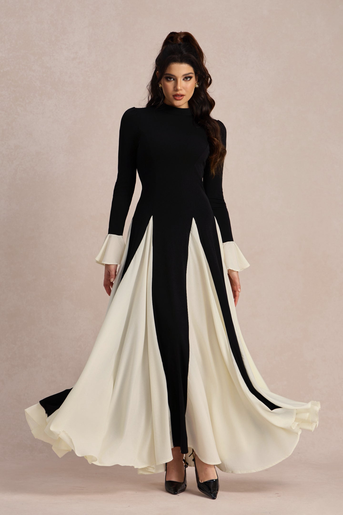 Aurora Color Block Ruffle Maxi Dress