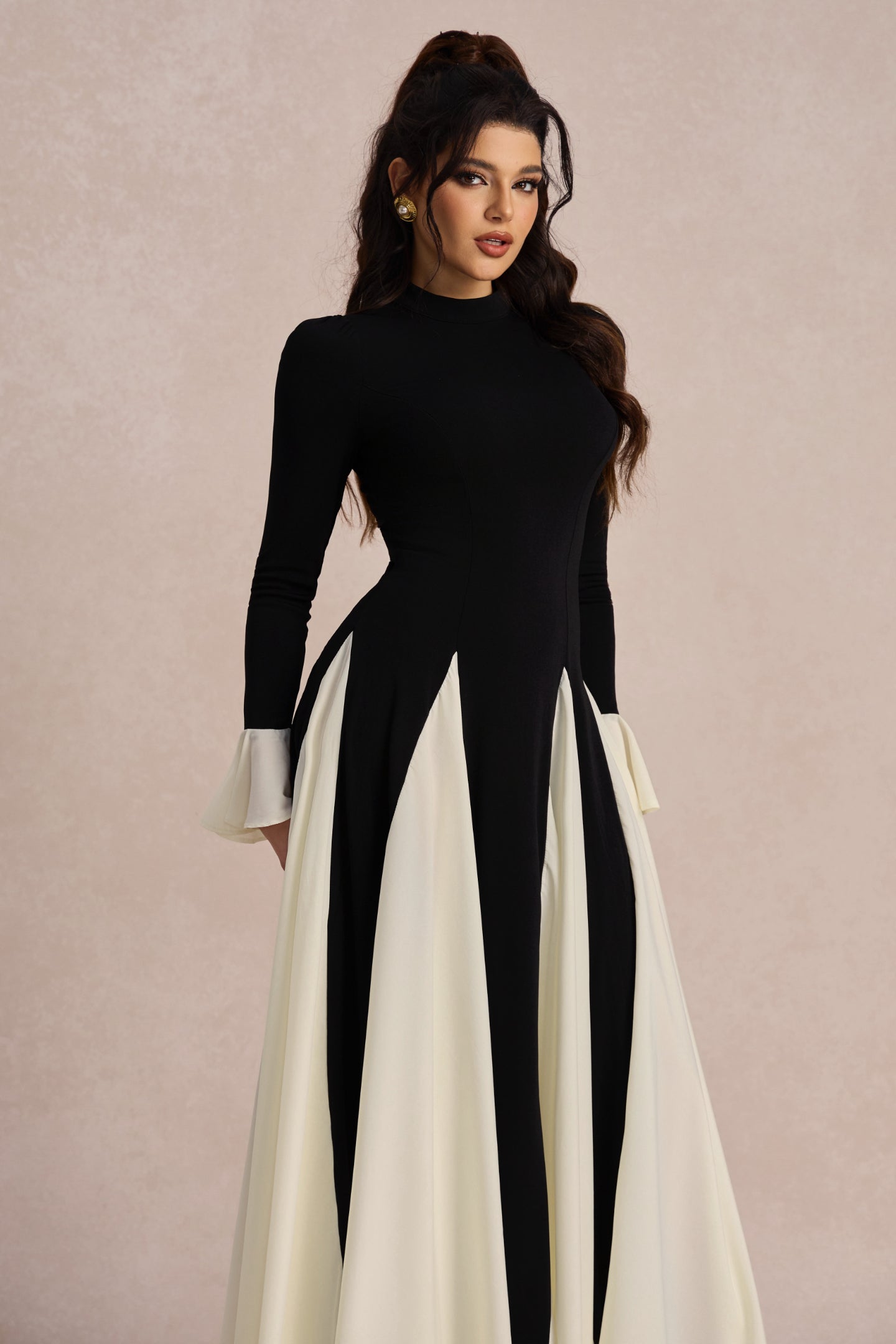 Aurora Color Block Ruffle Maxi Dress