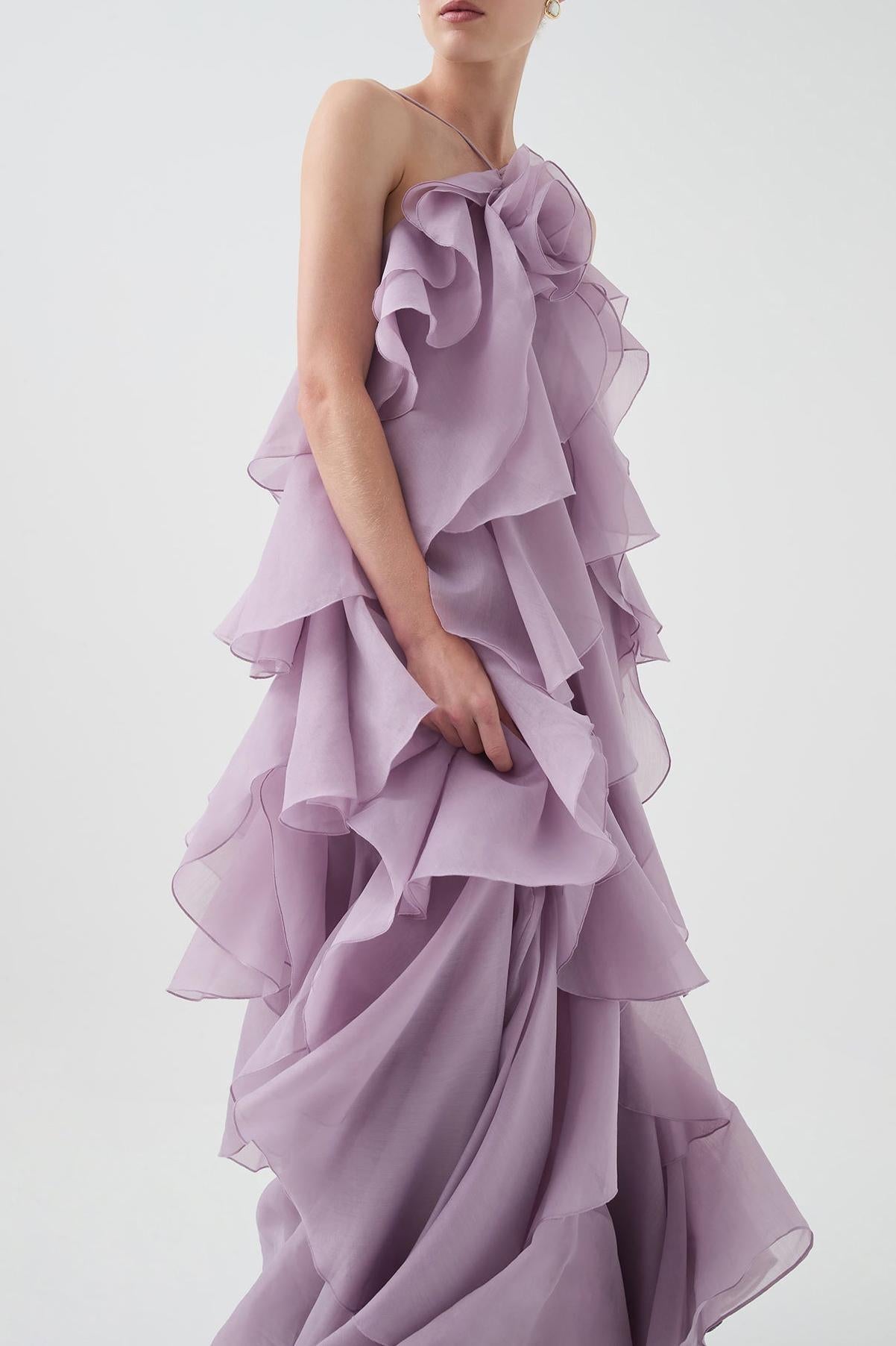 3d flower halter neck frill maxi dress 3D Flower Halter Neck Frill Maxi Dress – Noveify